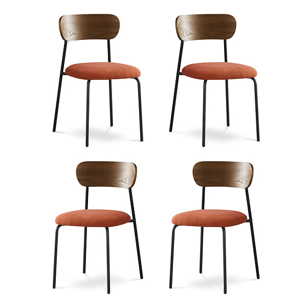SICAAN - Sicaan Lot de 4 chaises scandinaves velours côtelé terracotta placage frêne pieds métal noir - OLIVIA - large