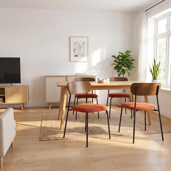 SICAAN - Sicaan Lot de 4 chaises scandinaves velours côtelé terracotta placage frêne pieds métal noir - OLIVIA - large
