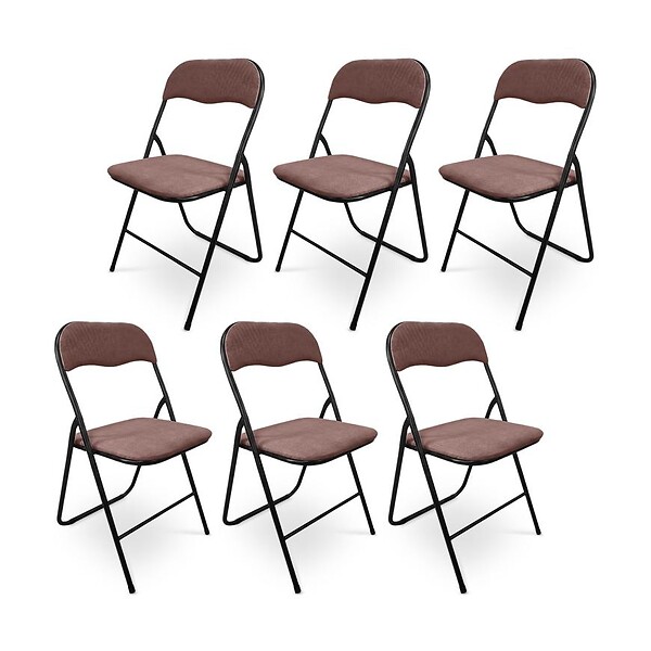SICAAN - Sicaan Lot de 6 chaises pliantes rembourrées en tissu marron et pieds métal noir - GRETA - large