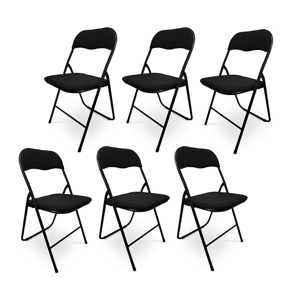 SICAAN - Sicaan Lot de 6 chaises pliantes rembourrées en tissu noir et pieds métal noir - GRETA - large