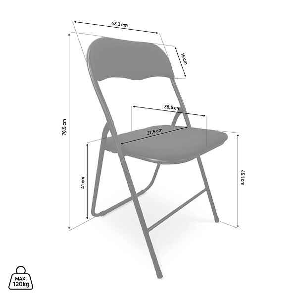 SICAAN - Sicaan Lot de 6 chaises pliantes rembourrées en tissu noir et pieds métal noir - GRETA - large