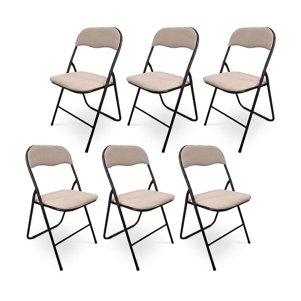 SICAAN - Sicaan Lot de 6 chaises pliantes rembourrées en tissu beige et pieds métal noir - GRETA - large