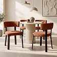 SICAAN - Sicaan Lot de 4 chaises style japandi tissu chenille terracotta pieds métal effet noyer - ZOE - vignette
