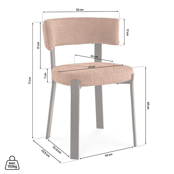 SICAAN - Sicaan Lot de 4 chaises style japandi tissu chenille terracotta pieds métal effet noyer - ZOE - large