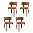SICAAN - Sicaan Lot de 4 chaises style japandi tissu chenille terracotta pieds métal effet noyer - ZOE - vignette