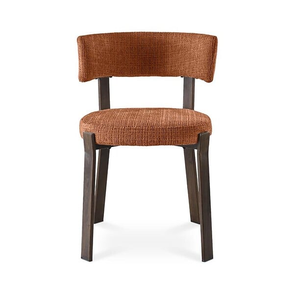 SICAAN - Sicaan Lot de 4 chaises style japandi tissu chenille terracotta pieds métal effet noyer - ZOE - large