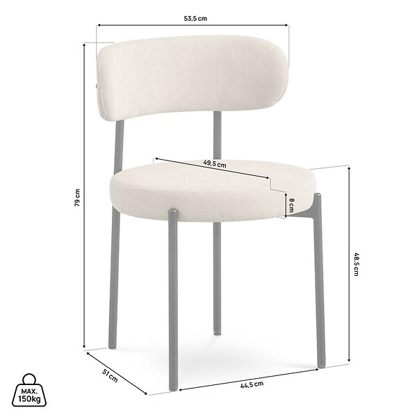 SICAAN - Sicaan Lot de 2 chaises rembourrées velours côtelé beige et pieds métal noir IRIS - large