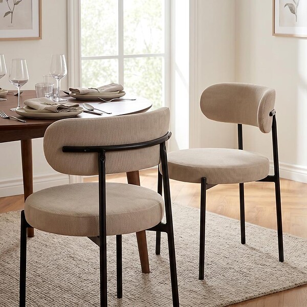 SICAAN - Sicaan Lot de 2 chaises rembourrées velours côtelé beige et pieds métal noir IRIS - large