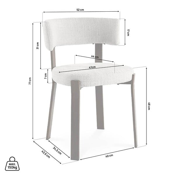 SICAAN - Sicaan Lot de 4 chaises style japandi tissu chenille beige pieds métal effet noyer - ZOE - large