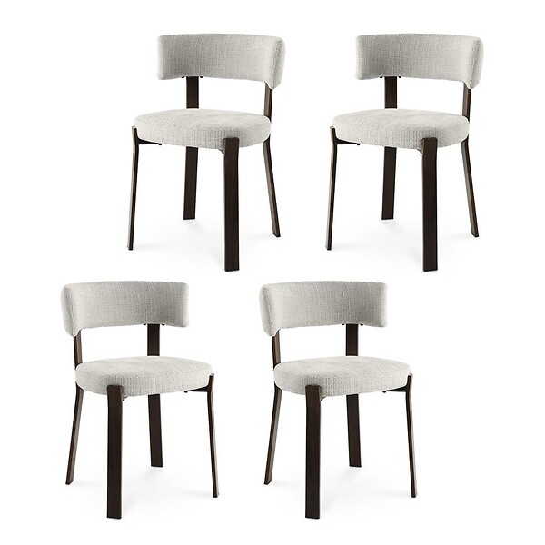 SICAAN - Sicaan Lot de 4 chaises style japandi tissu chenille beige pieds métal effet noyer - ZOE - large