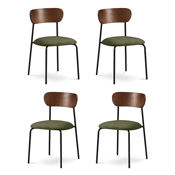 SICAAN - Sicaan Lot de 4 chaises scandinaves velours côtelé kaki et placage frêne pieds métal noir - OLIVIA - large