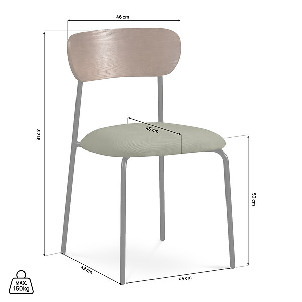SICAAN - Sicaan Lot de 4 chaises scandinaves velours côtelé kaki et placage frêne pieds métal noir - OLIVIA - large