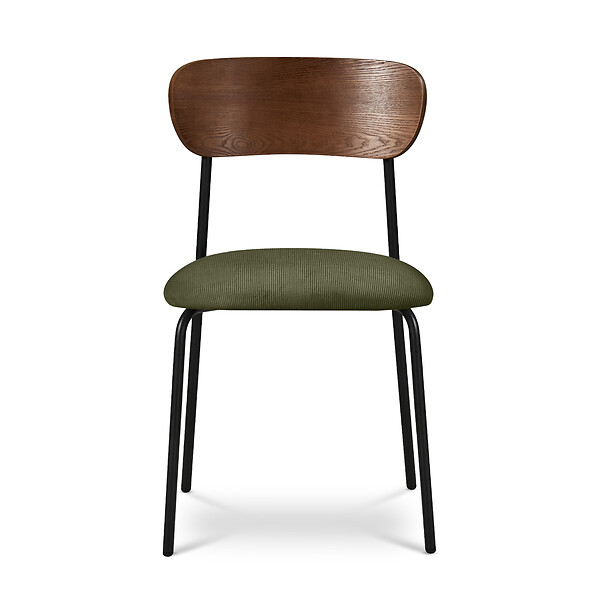 SICAAN - Sicaan Lot de 4 chaises scandinaves velours côtelé kaki et placage frêne pieds métal noir - OLIVIA - large