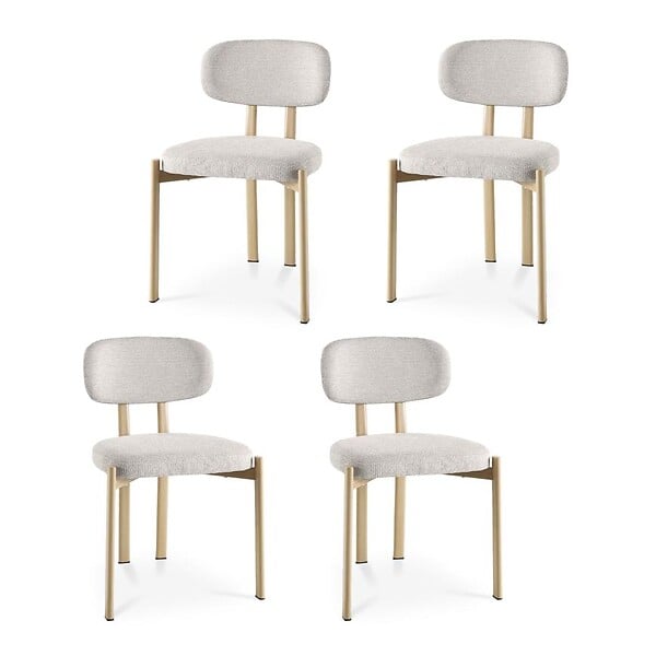 SICAAN - Sicaan Lot de 4 chaises style scandinave tissu chenille beige pieds métal effet chêne – MIA - large