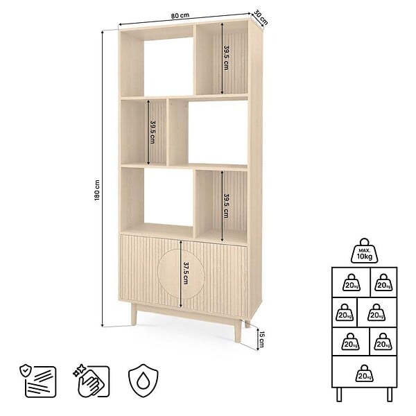 SICAAN - Sicaan Bibliothèque scandinave H.180cm, 2 portes et 6 niches finition chêne - LILA - large