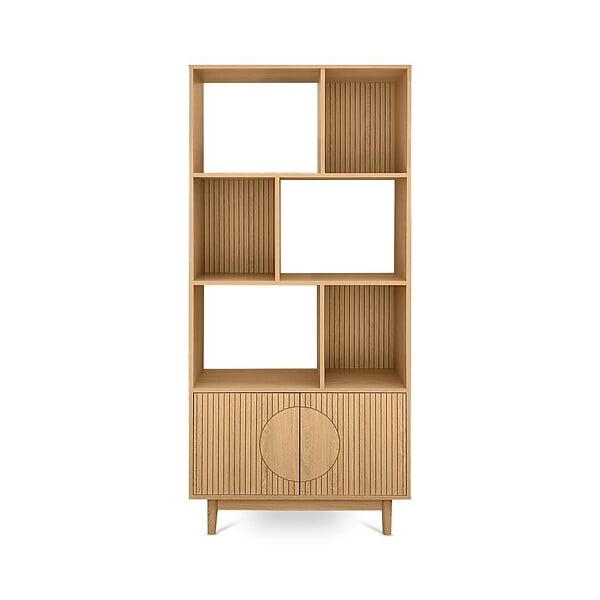 SICAAN - Sicaan Bibliothèque scandinave H.180cm, 2 portes et 6 niches finition chêne - LILA - large
