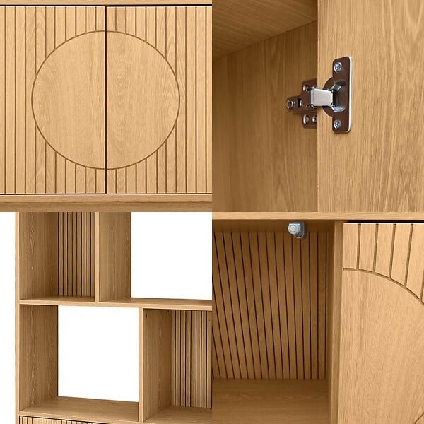 SICAAN - Sicaan Bibliothèque scandinave H.180cm, 2 portes et 6 niches finition chêne - LILA - large