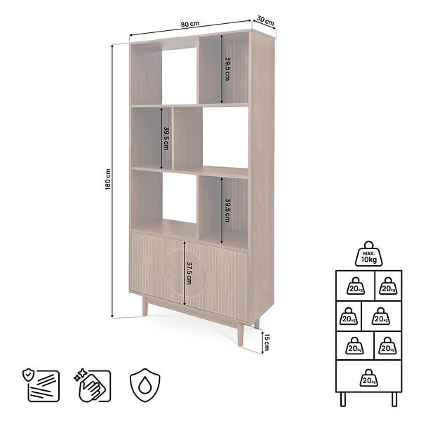 SICAAN - Sicaan Bibliothèque scandinave H.180cm, 2 portes et 6 niches finition noyer - LILA - large