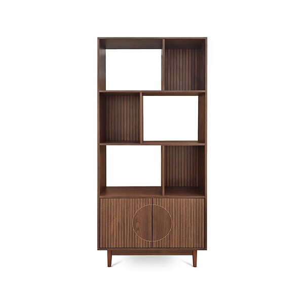 SICAAN - Sicaan Bibliothèque scandinave H.180cm, 2 portes et 6 niches finition noyer - LILA - large