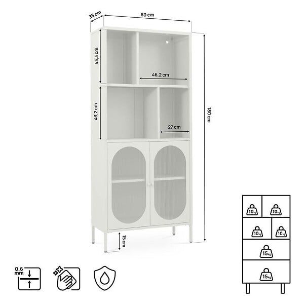 SICAAN - Sicaan Bibliothèque industrielle métal 180  cm 2 portes 4 niches vert sauge et verre cannelé MILIE - large