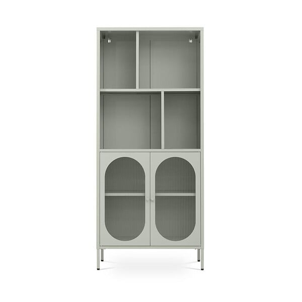 SICAAN - Sicaan Bibliothèque industrielle métal 180  cm 2 portes 4 niches vert sauge et verre cannelé MILIE - large