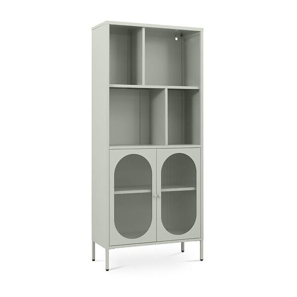 SICAAN - Sicaan Bibliothèque industrielle métal 180  cm 2 portes 4 niches vert sauge et verre cannelé MILIE - large