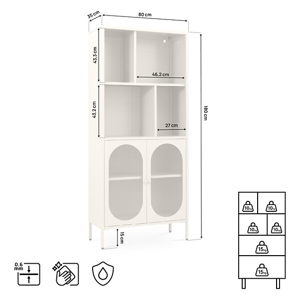SICAAN - Sicaan Bibliothèque Industriel en métal H180 cm 2 Portes 4 niches Beige et Verre cannelé MILIE - large