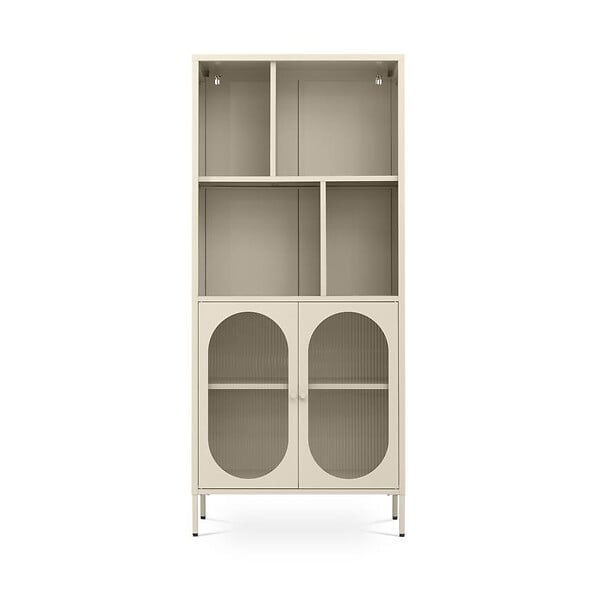 SICAAN - Sicaan Bibliothèque Industriel en métal H180 cm 2 Portes 4 niches Beige et Verre cannelé MILIE - large