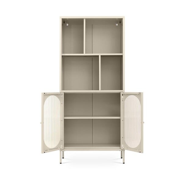 SICAAN - Sicaan Bibliothèque Industriel en métal H180 cm 2 Portes 4 niches Beige et Verre cannelé MILIE - large