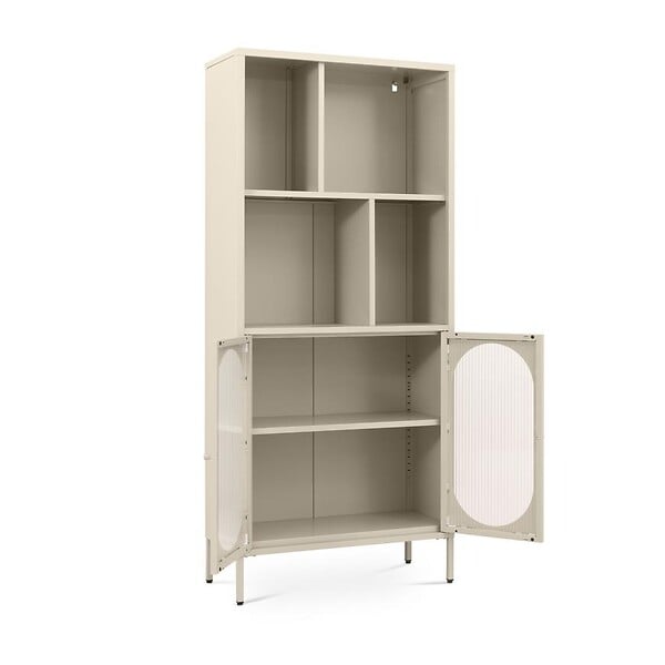 SICAAN - Sicaan Bibliothèque Industriel en métal H180 cm 2 Portes 4 niches Beige et Verre cannelé MILIE - large