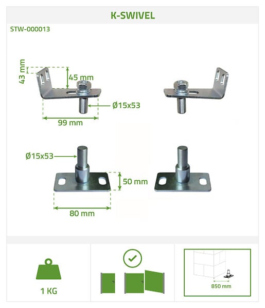 CASANOOV - 4 Gonds K-SWIVEL pour portail battant - large