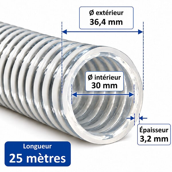 HUGGY TUYAUX - Tuyau d'aspiration ALIFLEX Ø 30 mm - Longueur 25 mètres - large