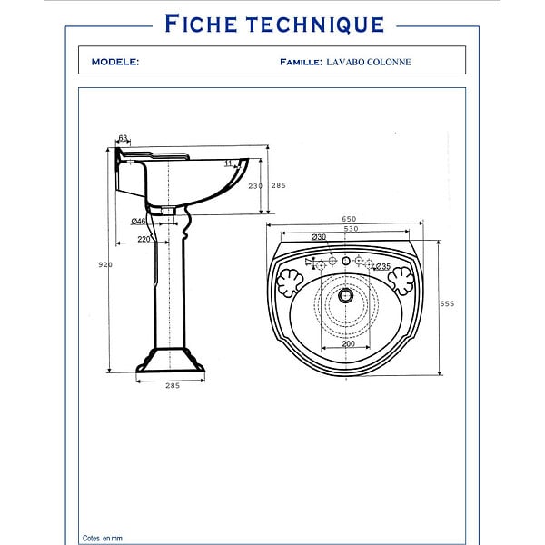 PLANETE BAIN - Lavabo colonne style antique en céramique - large
