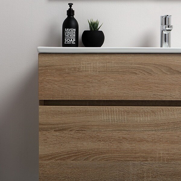 KIAMAMI VALENTINA - Armoire De Salle De Bains Murale Moderne 90Cm Puits En Chêne Avec Miroir | Sole - large