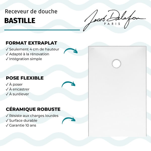 JACOB DELAFON - Receveur de douche 90 x 90 cm Bastille céramique - large