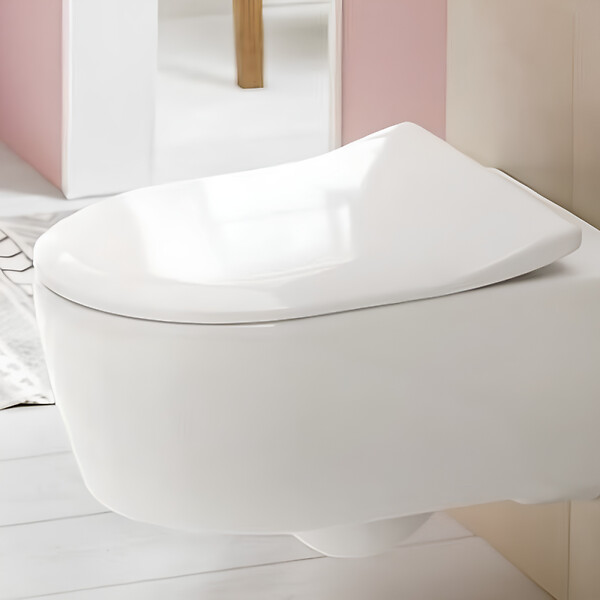 VILLEROY ET BOCH - Pack WC suspendu sans bride  Avento + abattant + bâti-support autoportant + plaque blanche - large