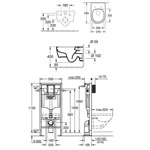 VILLEROY ET BOCH - Pack WC suspendu sans bride  Avento + abattant + bâti-support autoportant + plaque blanche - large