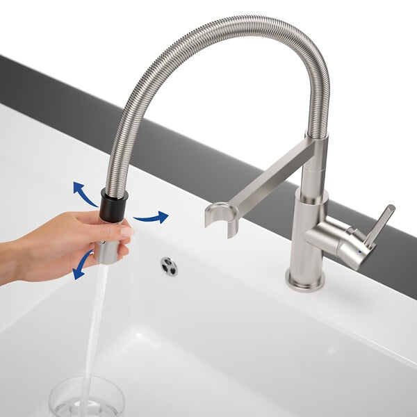 VILLEROY ET BOCH - Robinet cuisine  Steel expert compact acier massif + nettoyant - large