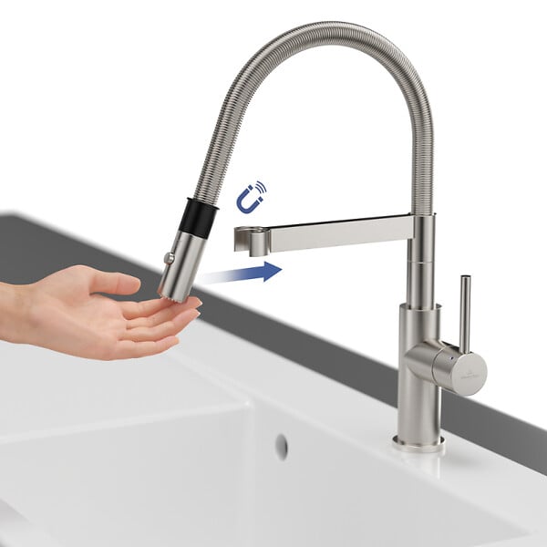 VILLEROY ET BOCH - Robinet cuisine  Steel expert compact acier massif + nettoyant - large