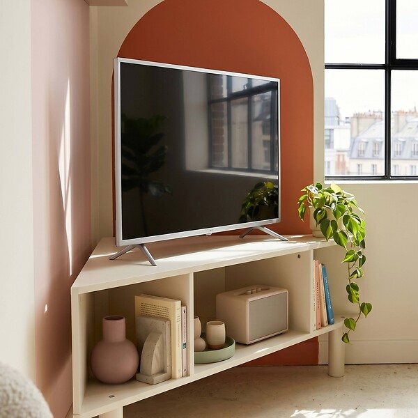 OVIALA - Meuble TV effet bois 120x55 cm style scandinave crème - Brady - large