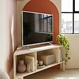 OVIALA - Meuble TV effet bois 120x55 cm style scandinave crème - Brady - vignette