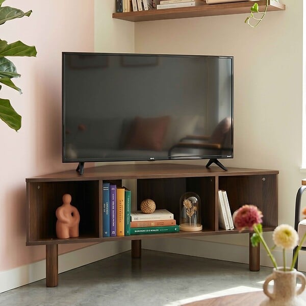 OVIALA - Meuble TV effet bois 120x55 cm style scandinave bois foncé  - Brady - large