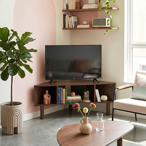 OVIALA - Meuble TV effet bois 120x55 cm style scandinave bois foncé  - Brady - large