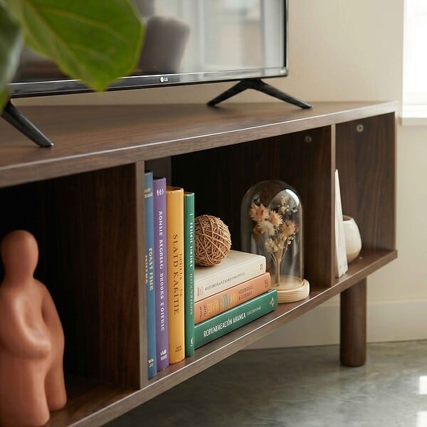 OVIALA - Meuble TV effet bois 120x55 cm style scandinave bois foncé  - Brady - large