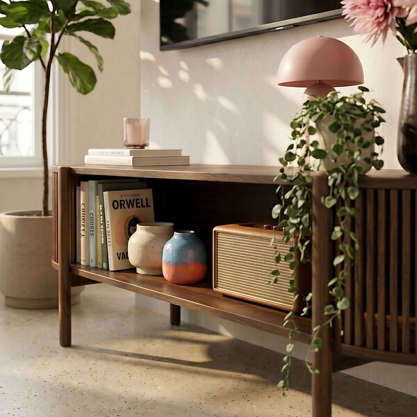 OVIALA - Meuble TV bohème 160 cm effet bois foncé - Marcus - large