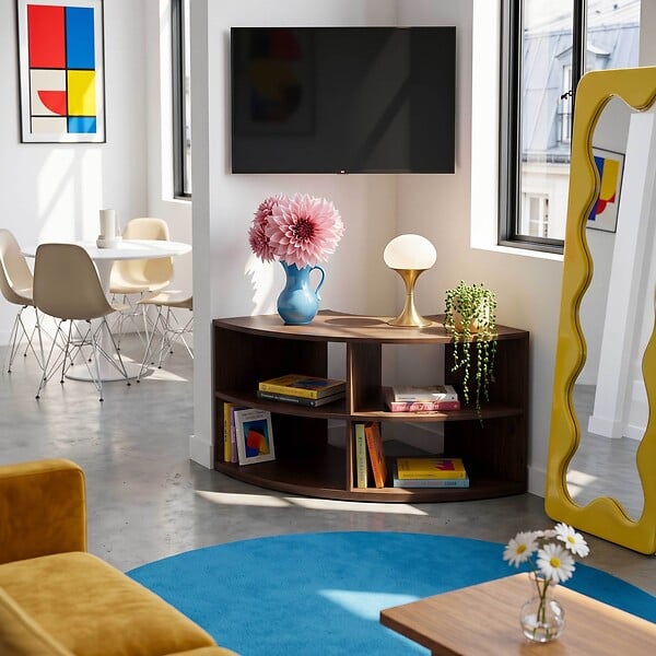 OVIALA - Meuble TV effet bois 120X59 cm style scandinave bois foncé - Luke - large