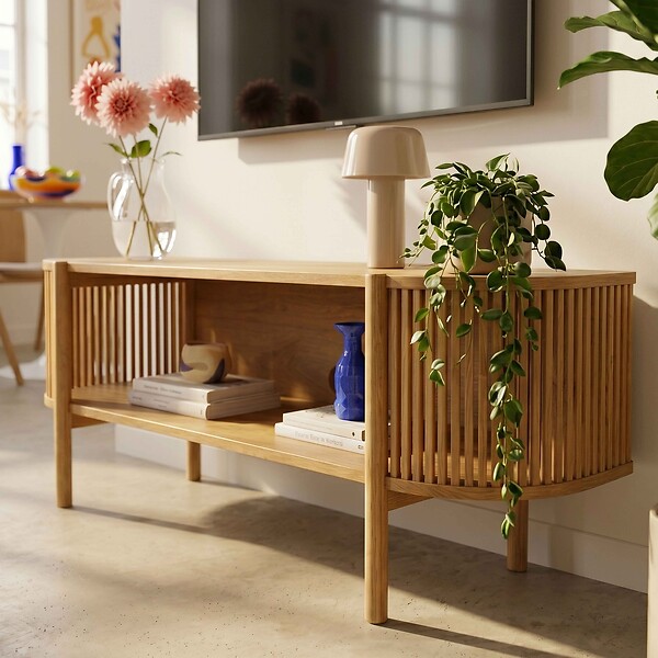 OVIALA - Meuble TV bohème 160 cm effet bois clair - Marcus - large