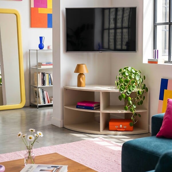 OVIALA - Meuble TV d'angle 120X59 cm crème - Luke - large