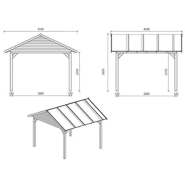 ALTANKA - Pergola de jardin 4.04x4.04m avec panneaux - traité - ALT125 - large