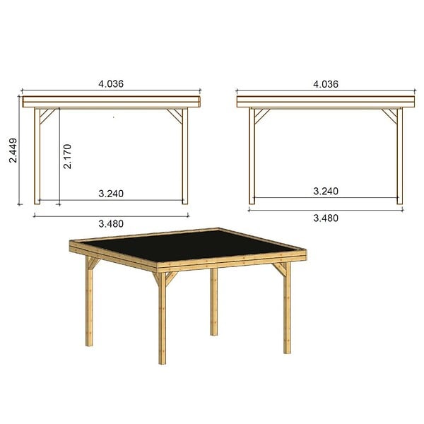ALTANKA - Pergola de jardin 4.04x4.04m avec panneaux - traité - ALT133 - large